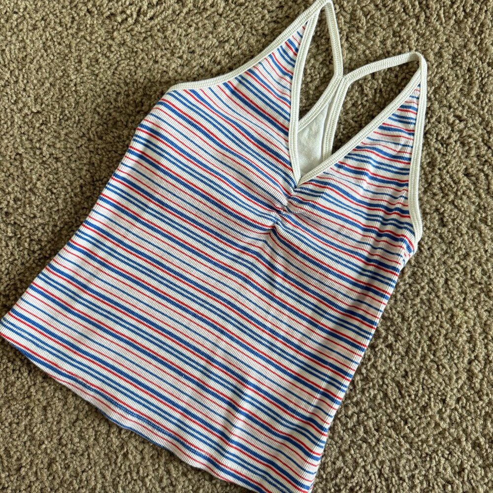 Old Navy Striped Tank Top Built-In Bra Size S Red White Blue
